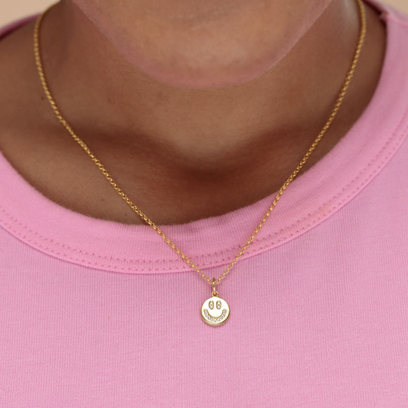 Thumbnail of Gold Smiley Face Charm Necklace image