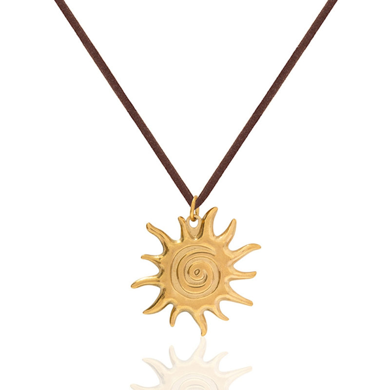 Thumbnail of Gold Solar Necklace - Dark Brown Cord image