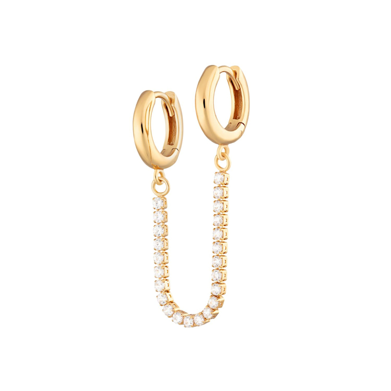 Thumbnail of Gold Tennis Chain Double Huggie Earring image