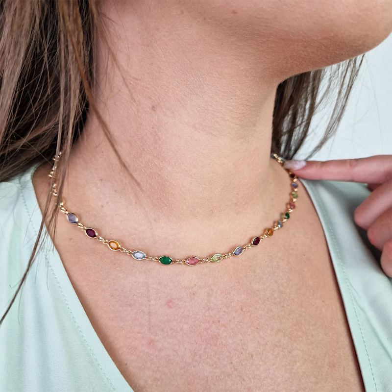 Thumbnail of Gold Vermeil Multi Gemstone Rainbow Crystal Necklace image