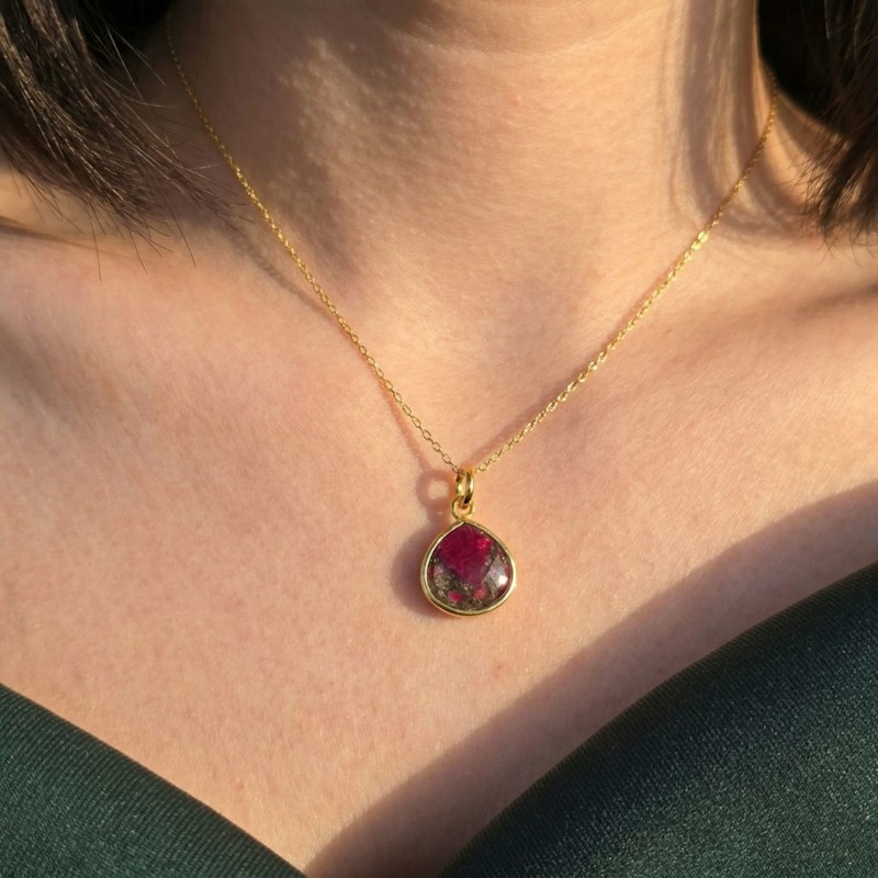 Thumbnail of Gold Vermeil Plated Natural Red Garnet January Birthstone Necklace image