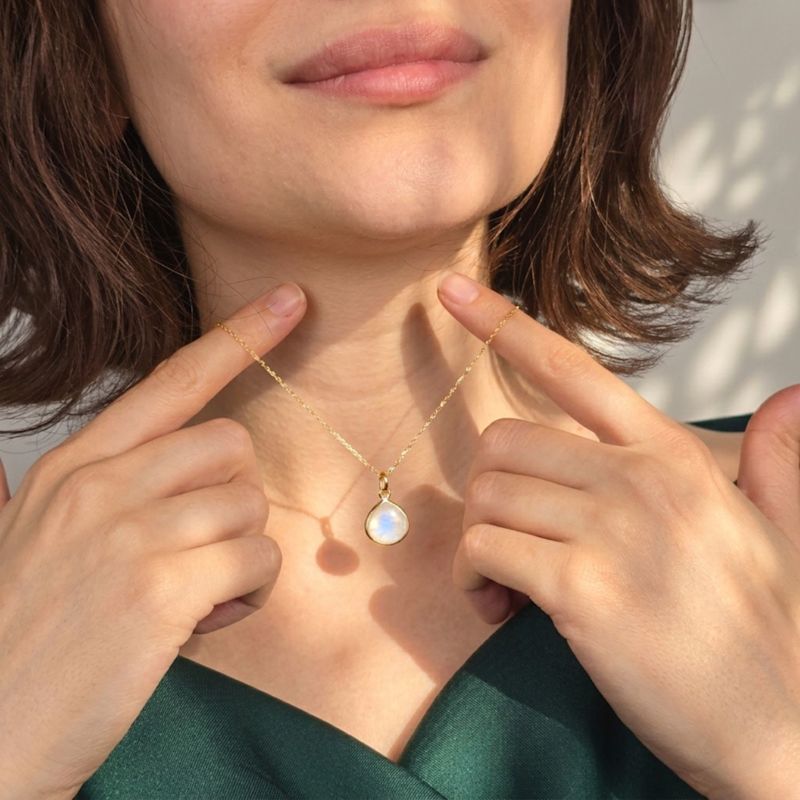 Thumbnail of Gold Vermeil Plated Natural White Moonstone June Birthstone Pendant Necklace image