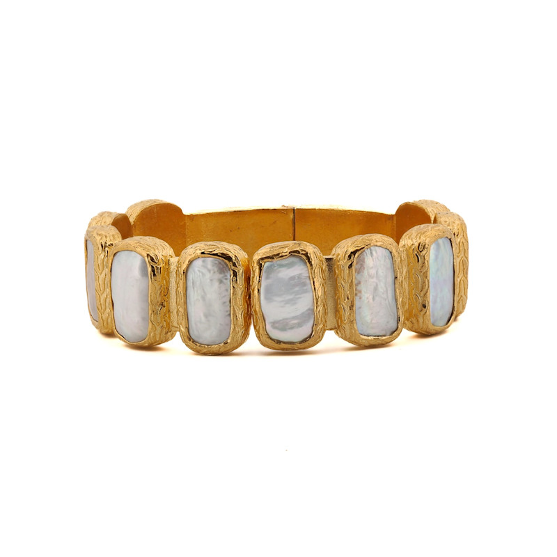 Thumbnail of Pearl & Gold Elegant Cuff Bangle Bracelet - Gold image
