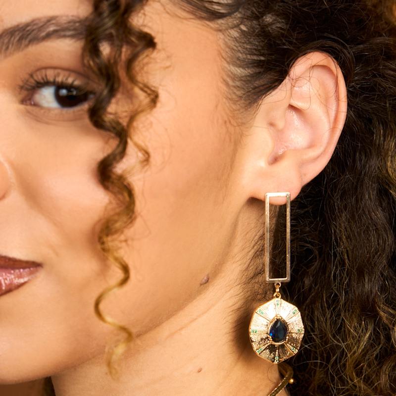 Thumbnail of Golden Eclipse Gemstone Drop Earrings image