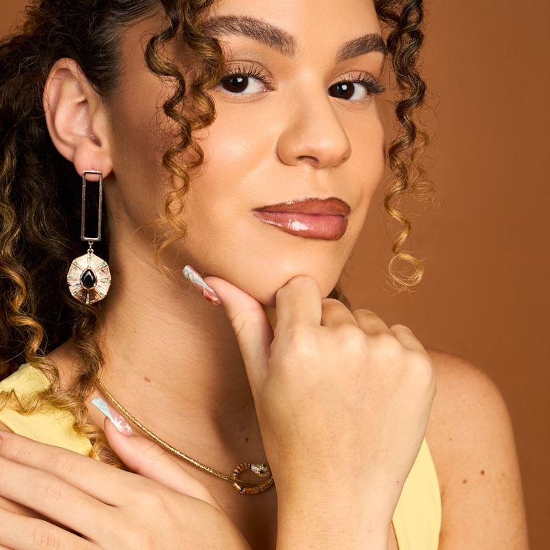 Thumbnail of Golden Eclipse Gemstone Drop Earrings image