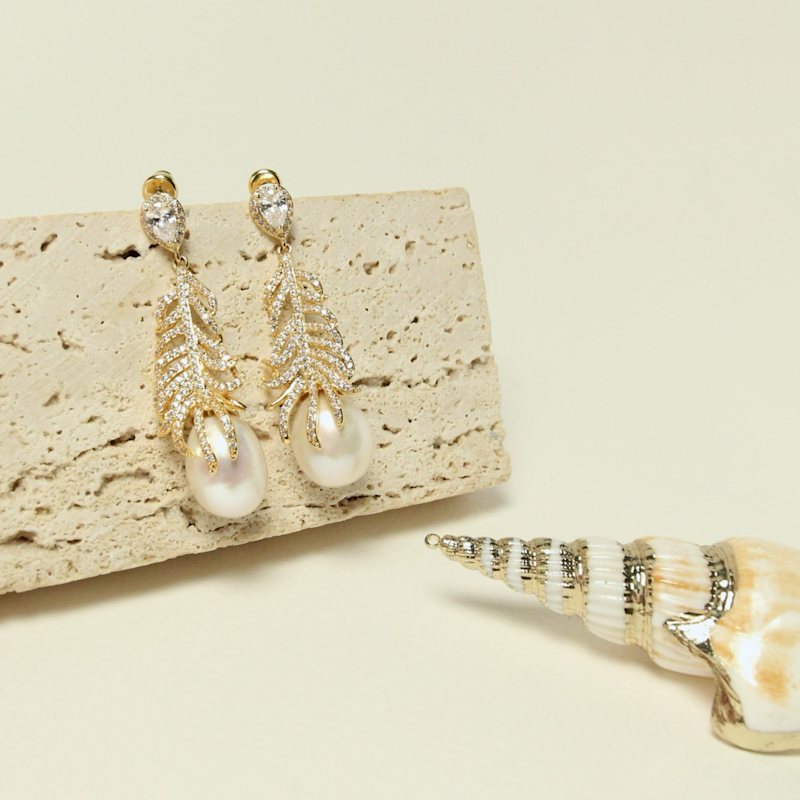 Thumbnail of Golden Feather Baroque Pearl Earrings image