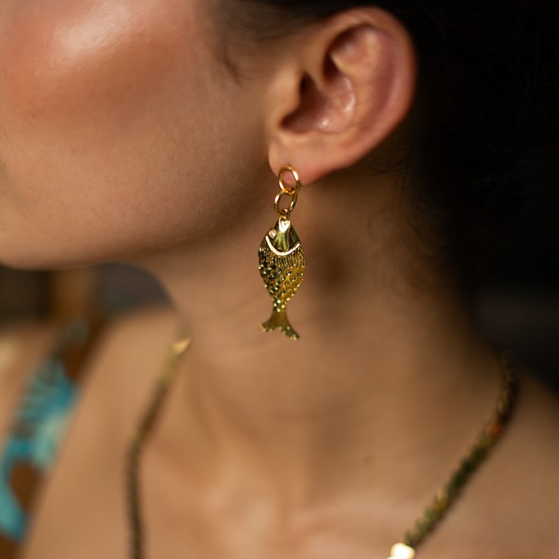Thumbnail of Golden Fortune Fish Dangle Earrings - Gold image