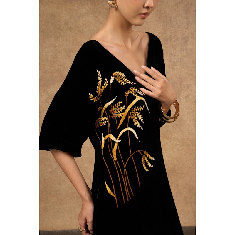 Thumbnail of Golden Harvest Hand-Embroidered Silk Velvet Dress image