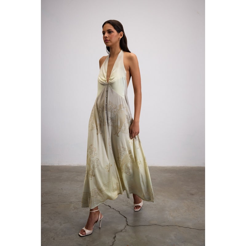 Golden Koi Maxi Dress With Crystal Hem - Gold | Je Te Veux | Wolf & Badger