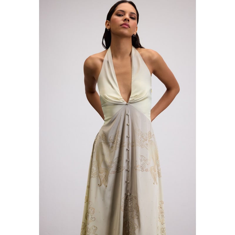 Golden Koi Maxi Dress With Crystal Hem - Gold | Je Te Veux | Wolf & Badger