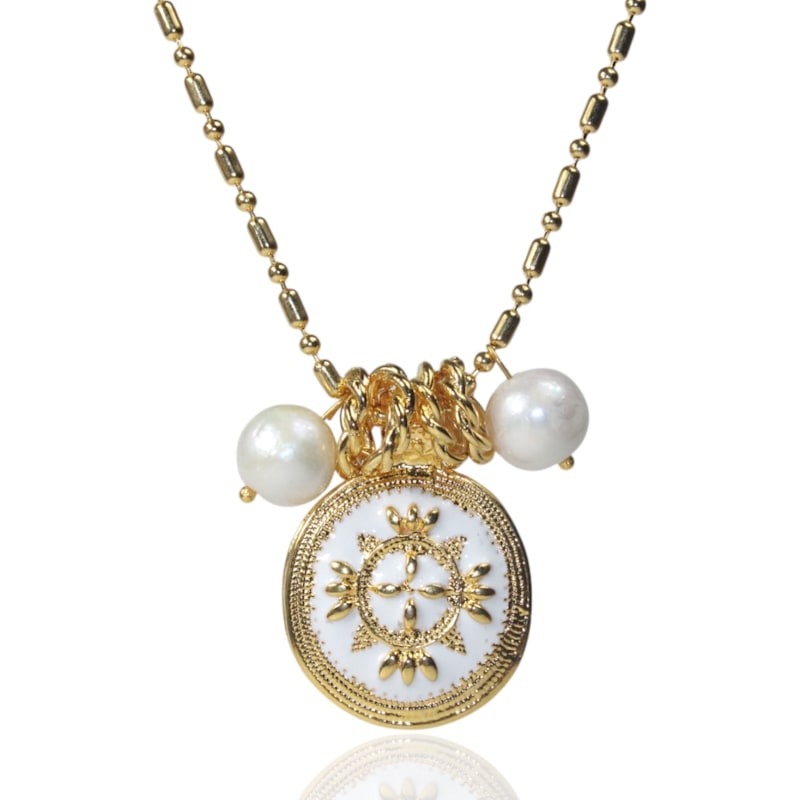 Thumbnail of Golden Sunburst Gold Plated Pearl Necklace image