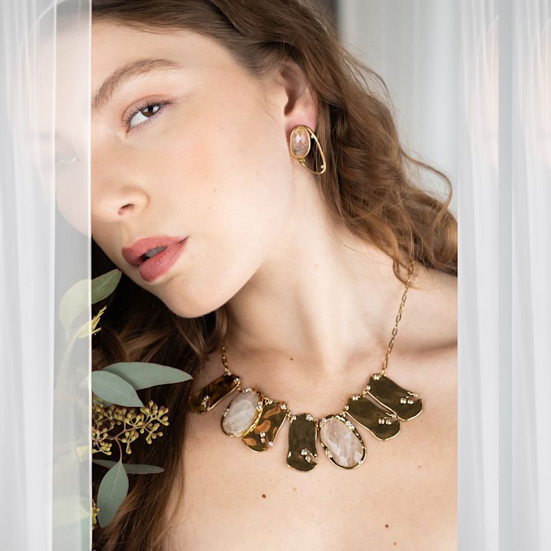 Thumbnail of Golden Wave Collar Clear Quartz Necklace image