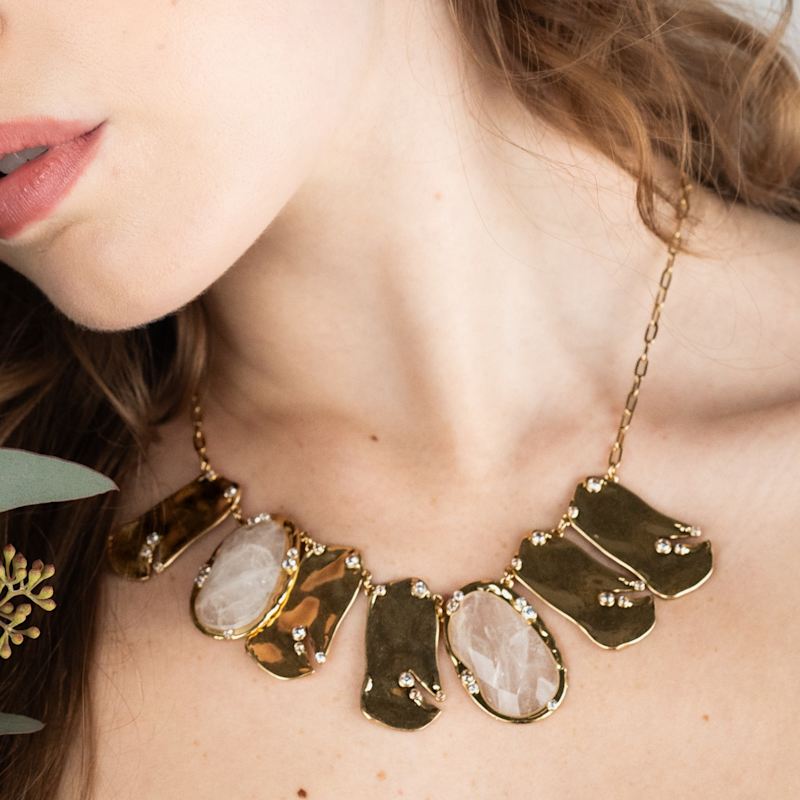 Thumbnail of Golden Wave Collar Clear Quartz Necklace image