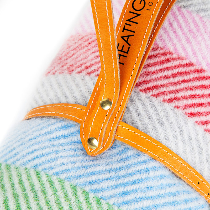 Thumbnail of Pure New Wool Waterproof Picnic Blanket - Rainbow - Orange Strap image
