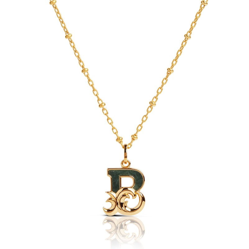 Thumbnail of Gold Plated B Initial Necklace With Green Marble image