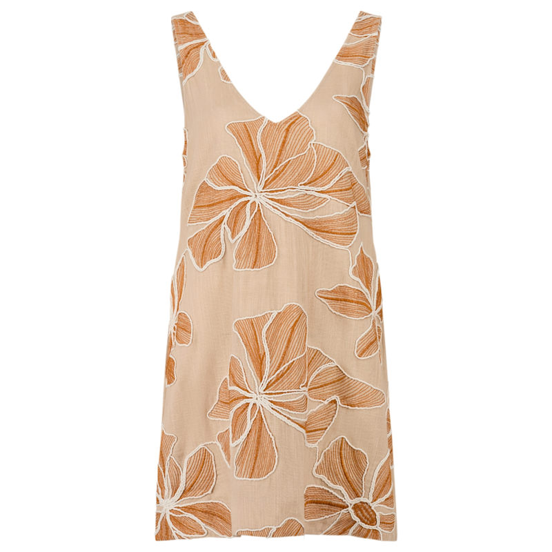 na-kd brown dress Lacy Sleeveless Linen Mini Dress in Cocoa By DISSH