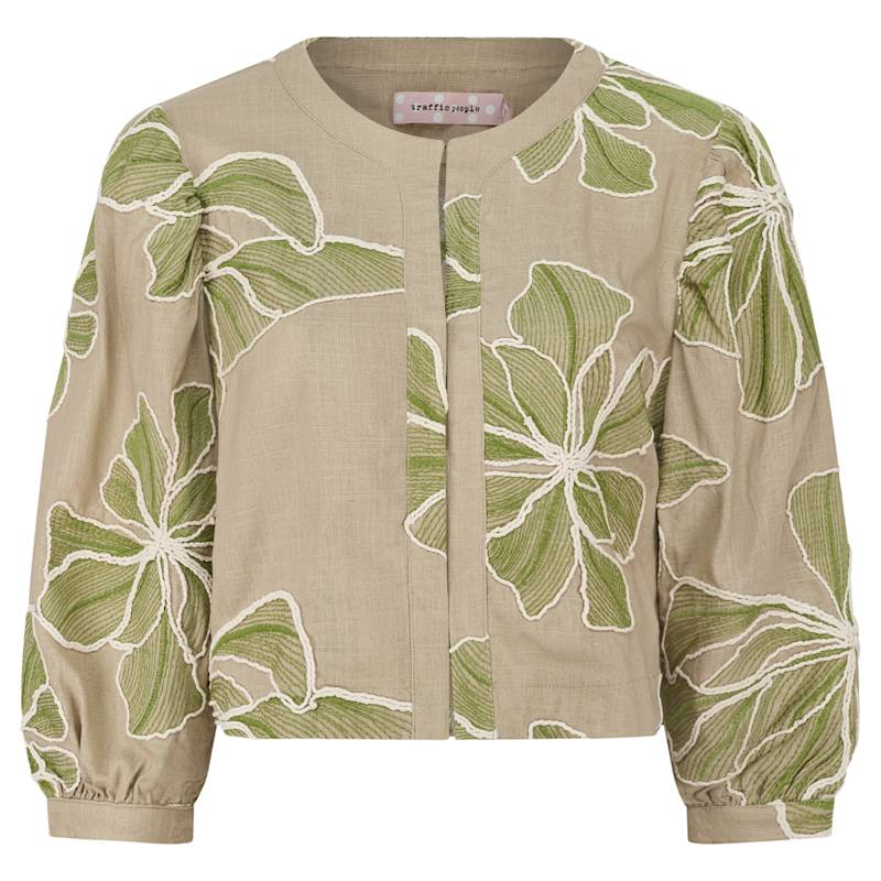 Thumbnail of Grace & Maude Green Floral Paddle Linen Jacket image