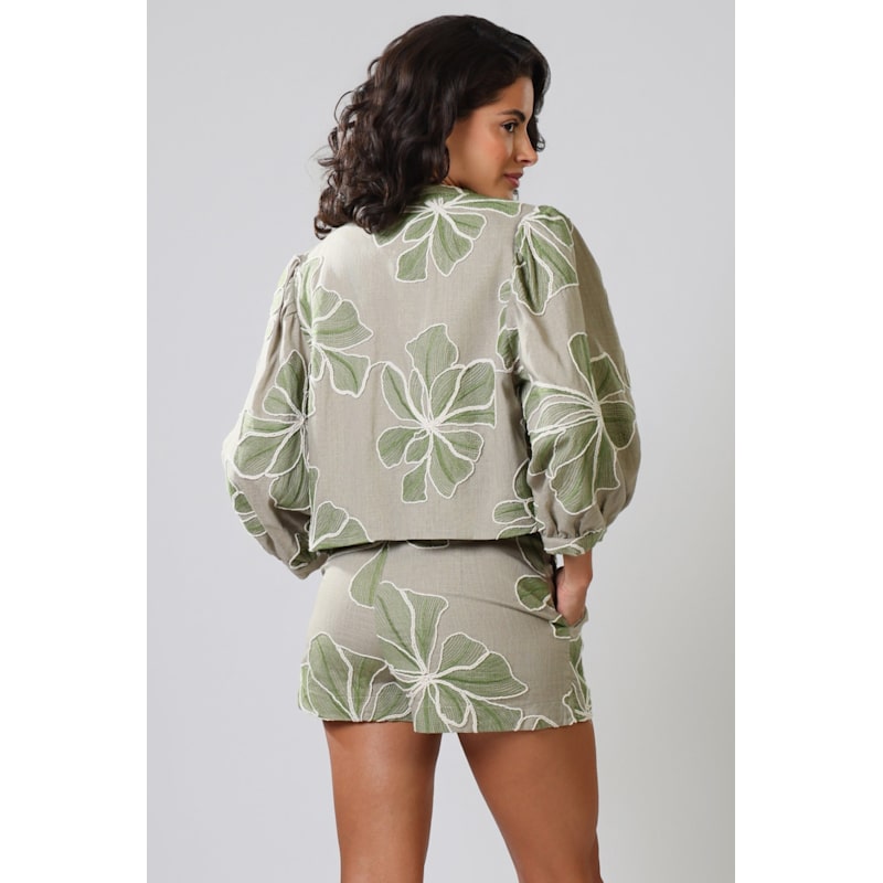 Thumbnail of Grace & Maude Green Floral Paddle Linen Jacket image