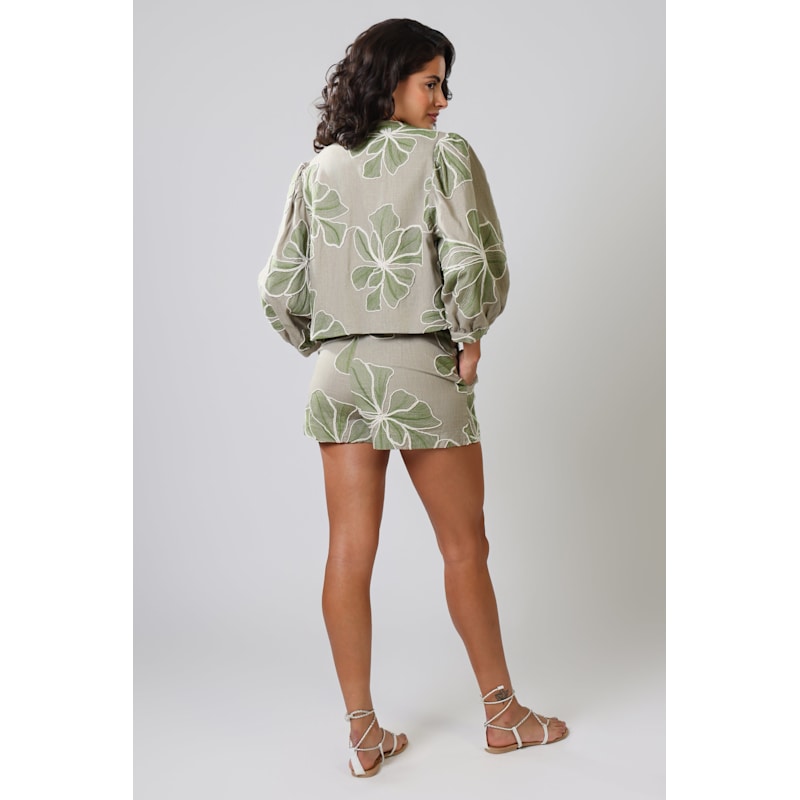Thumbnail of Grace & Maude Green Floral Paddle Linen Jacket image