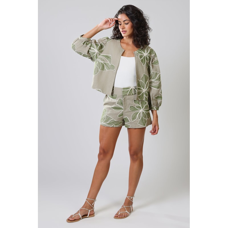 Thumbnail of Grace & Maude Green Floral Paddle Linen Jacket image