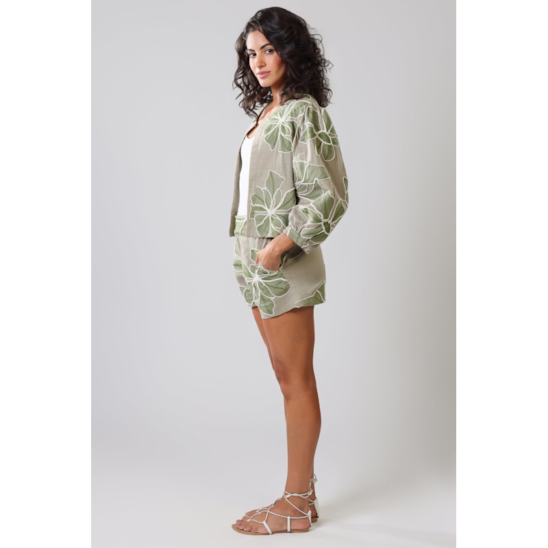 Thumbnail of Grace & Maude Green Floral Paddle Linen Jacket image