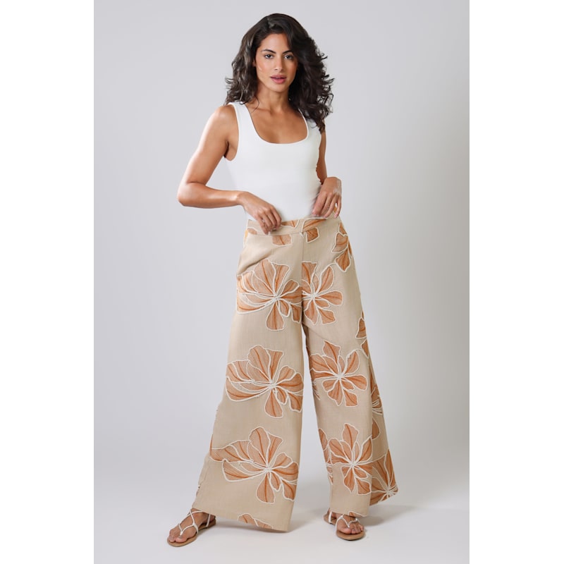 Thumbnail of Grace & Maude Floral Rene Wide Leg Trousers In Brown image
