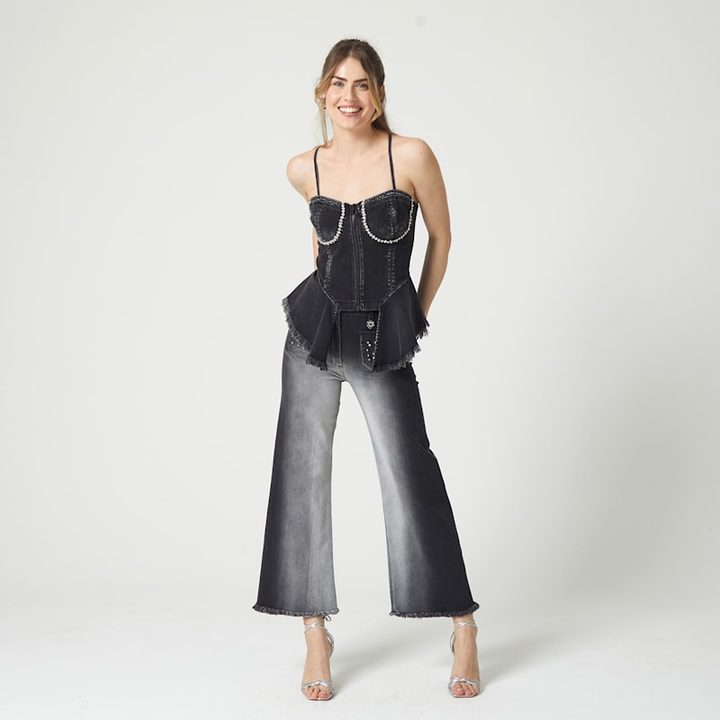 きゃす　RIB MIX DENIM BUSTIER RIB MIX DENIM BUSTIER