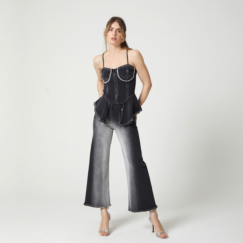 Gradient Effect Studded Black Denim Pants | Lalipop Design | Wolf