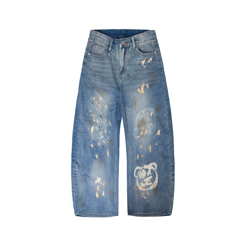 Thumbnail of Graffiti Teddy Bear Custom Denim Barrel Jeans image