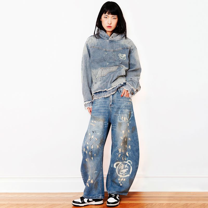 Thumbnail of Graffiti Teddy Bear Custom Denim Barrel Jeans image