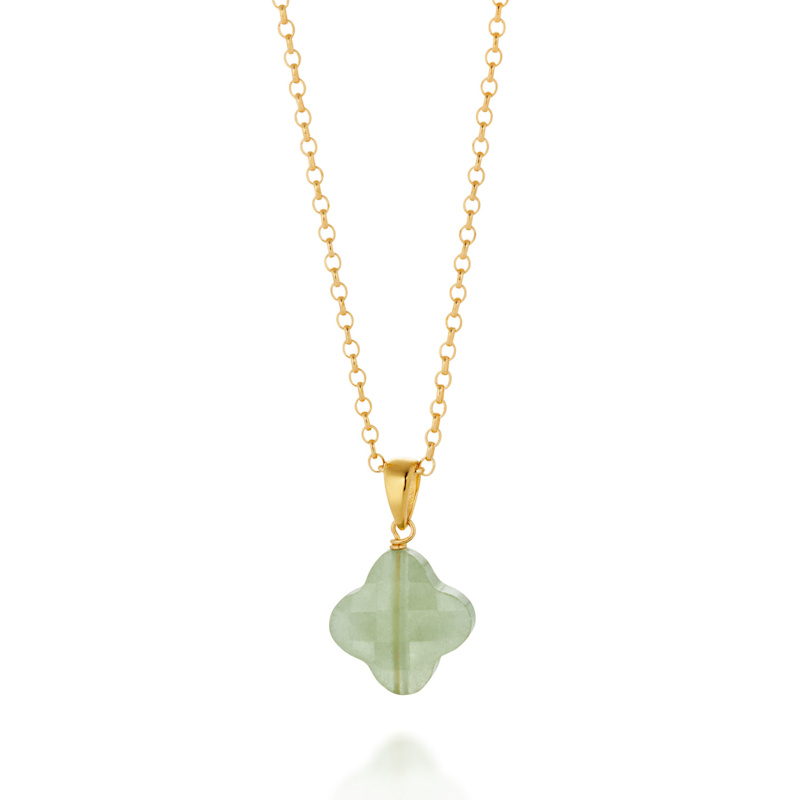 Thumbnail of Green Aventurine Gem Clover Necklace Gold Plated Sterling Silver image