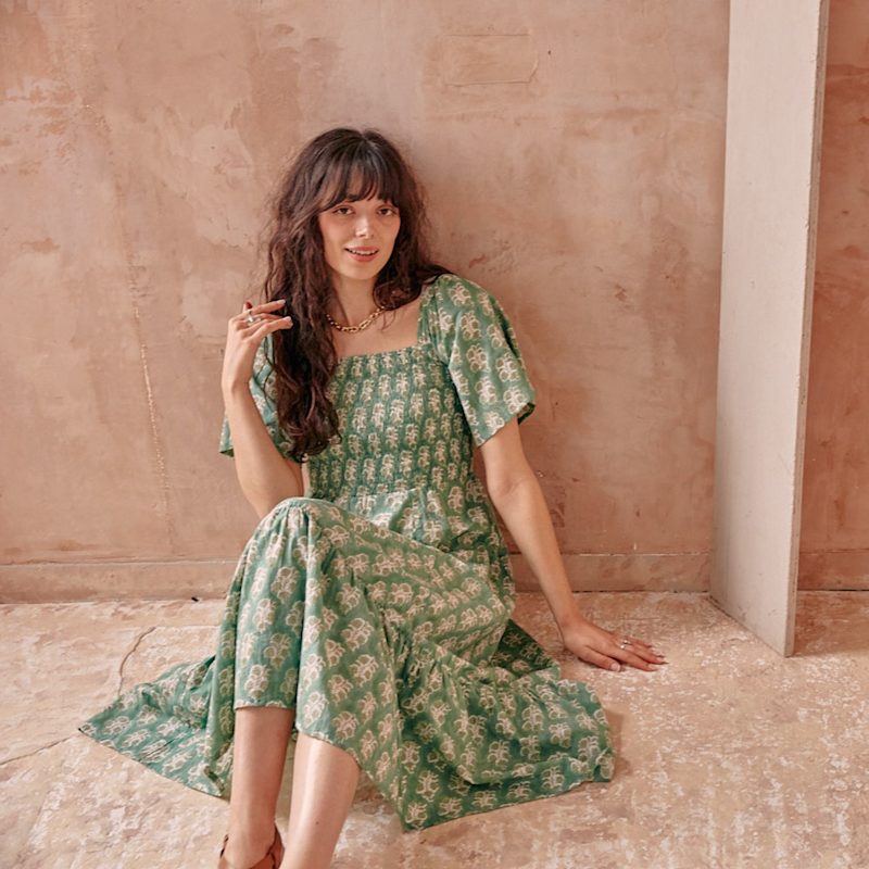 green cotton midi dress 100% Cotton Green Midi Dress - All Dresses