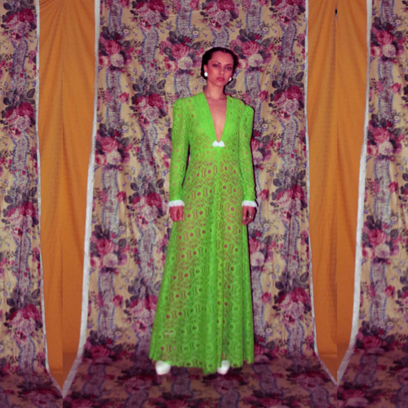 Thumbnail of Green Boho Lace Maxi Dress image