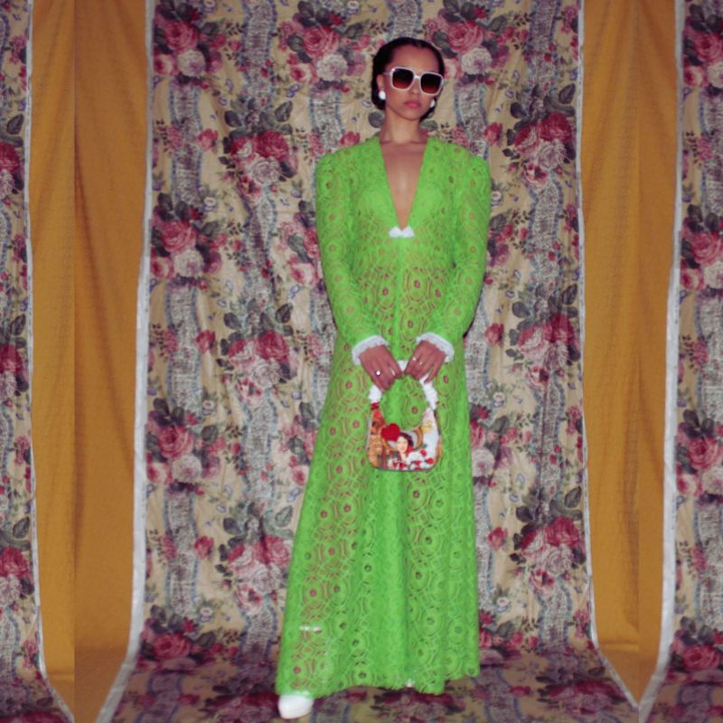 Thumbnail of Green Boho Lace Maxi Dress image