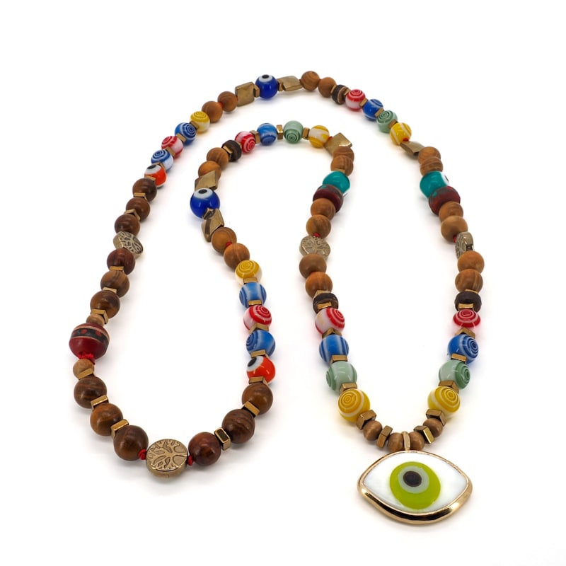 Thumbnail of Green Evil Eye Pendant Colorful Beaded Good Vibes Necklace - Green image