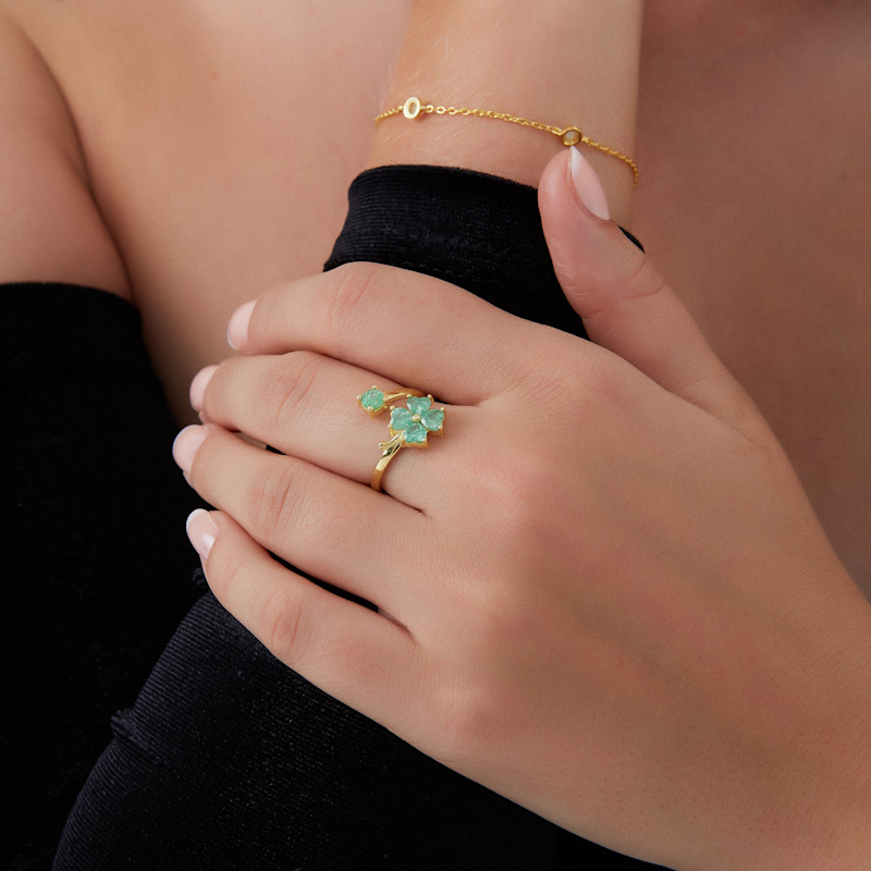 Thumbnail of Green Four Leaves Clover Luck Ring Sterling Silver - Gold image