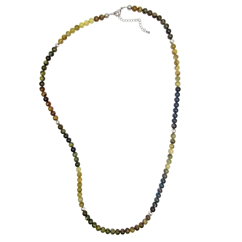 Green Garnet With Sterling Silver Men's Long Necklace Farra