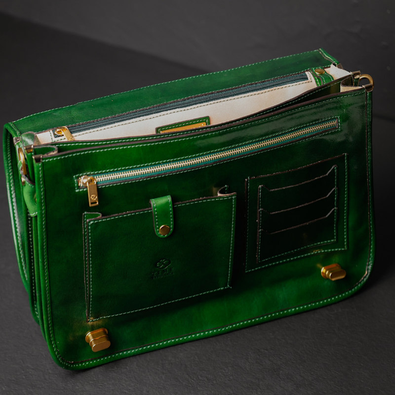 Thumbnail of Leather Briefcase Laptop Bag - Illusions - Green image