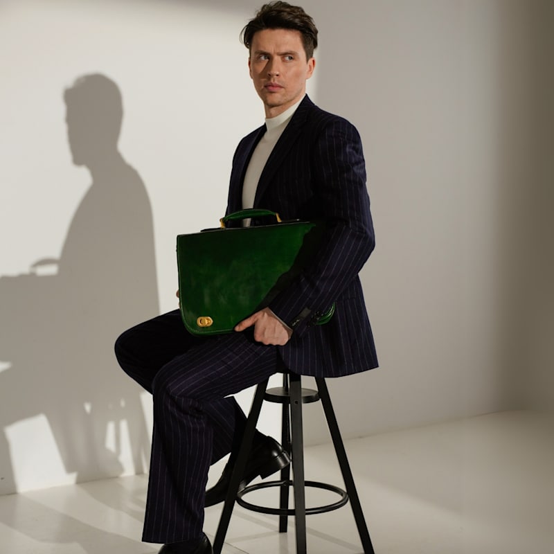 Thumbnail of Leather Briefcase Laptop Bag - Illusions - Green image