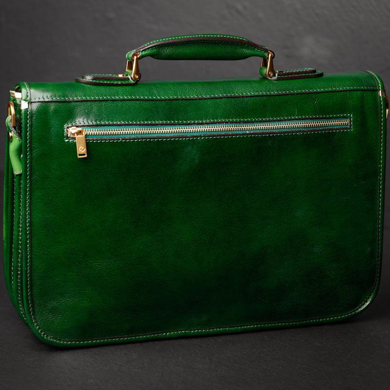 Thumbnail of Leather Briefcase Laptop Bag - Illusions - Green image