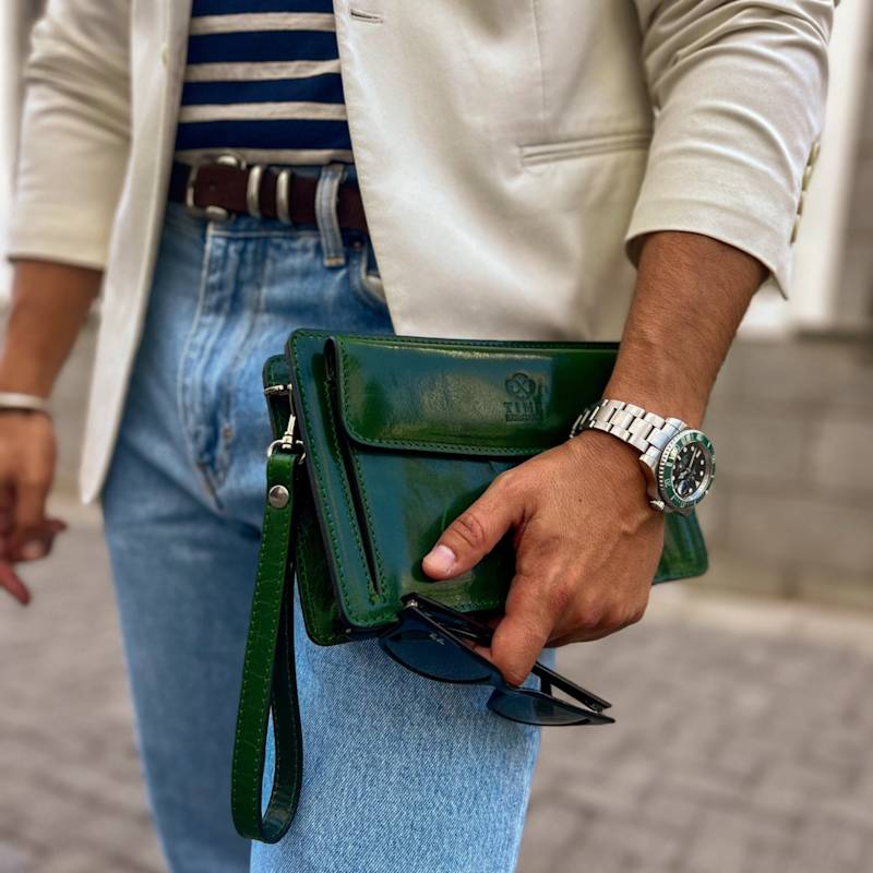 Thumbnail of Green Leather Clutch Purse - Decameron image