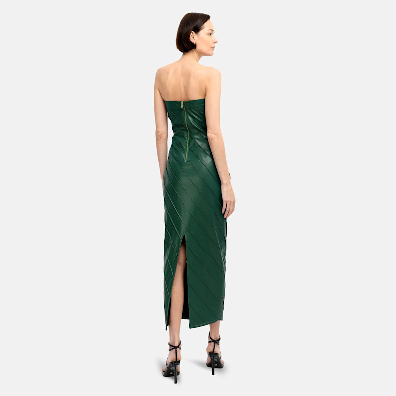 Green Leather Pencil Dress  Pleated Strapless Midi | Kargede | Wolf &  Badger