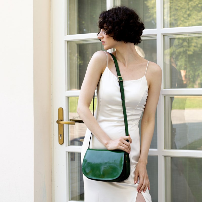 Thumbnail of Green Leather Saddle Bag For Women - Moonfleet image