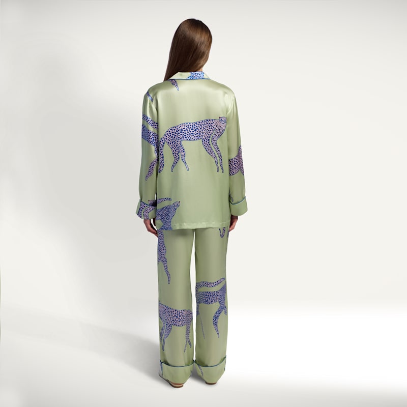 Thumbnail of Green Mulberry Silk Pyjama Party Set | Animal Print image