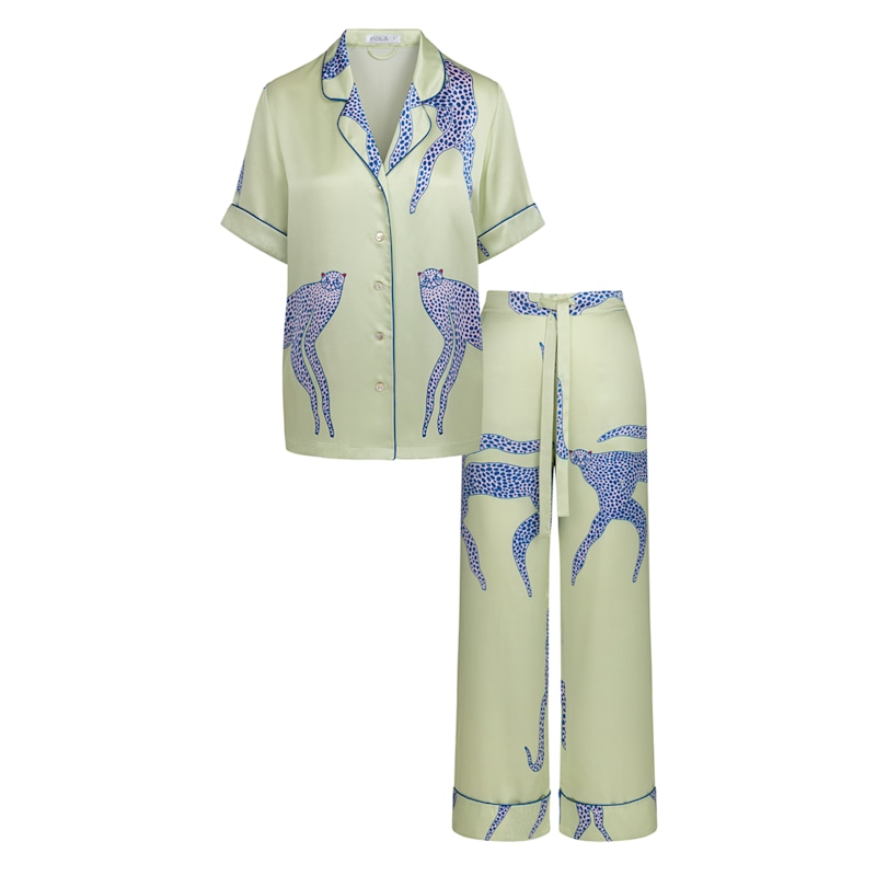 Thumbnail of Printed Silk Short-Sleeve Pyjama Set | Leopard Print image