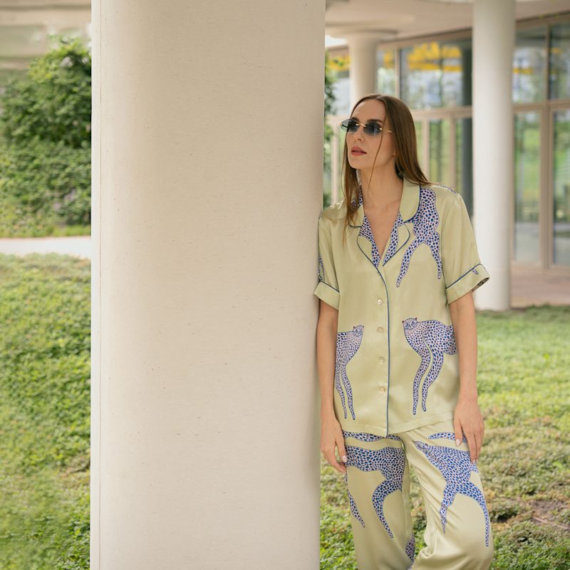 Thumbnail of Printed Silk Short-Sleeve Pyjama Set | Leopard Print image