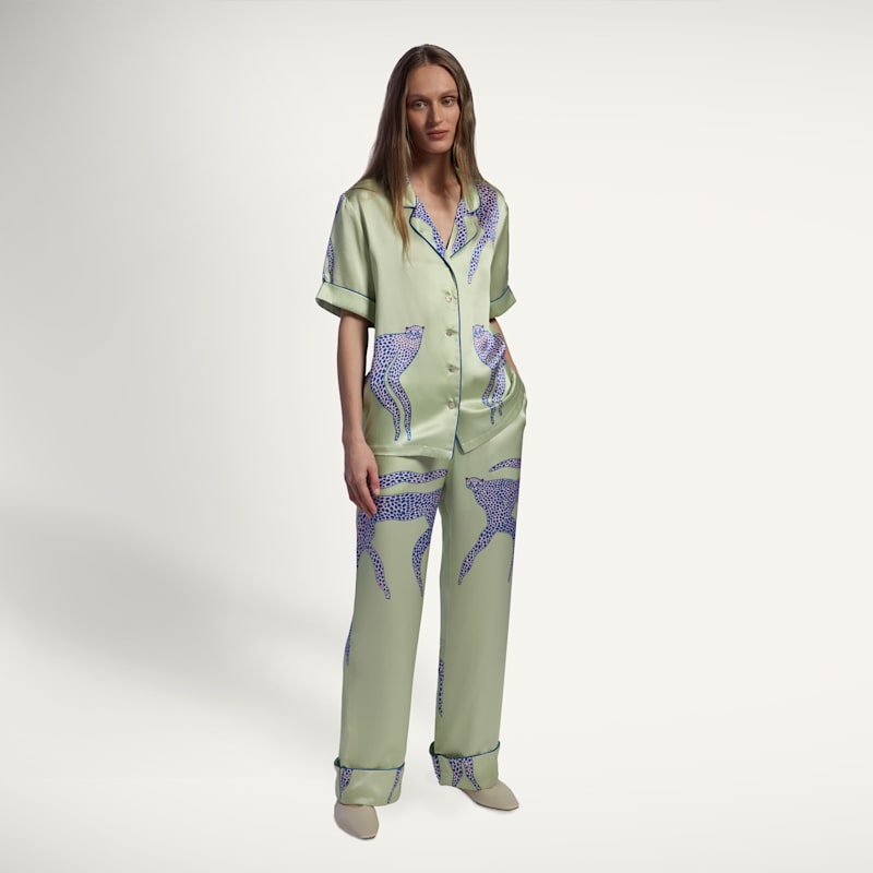 Thumbnail of Printed Silk Short-Sleeve Pyjama Set | Leopard Print image