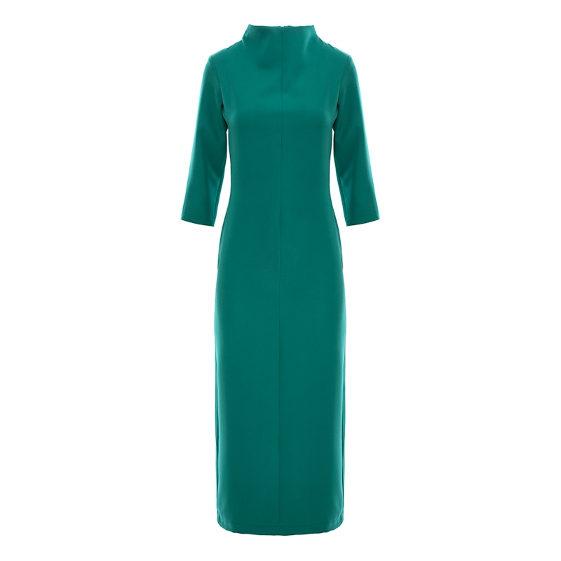 Green, Fitted Dress With Three-Quarter Sleeves And Slits | concept A trois  | Wolf & Badger