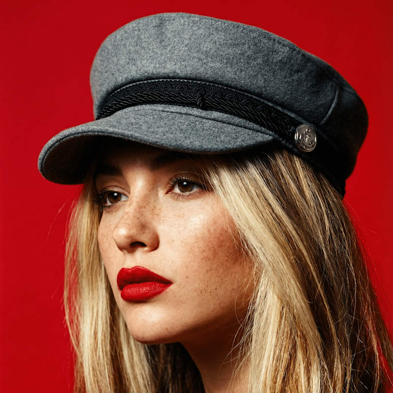 Thumbnail of Grey Embroidered Trim Baker Boy Hat image