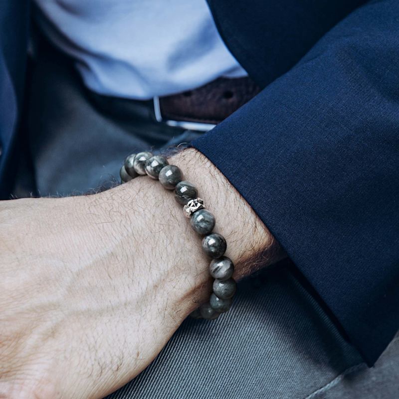 Thumbnail of Grey Hawk Eye Macrame Bracelet image